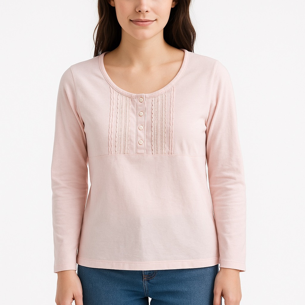 Sentiments Women’s Light Pink Pintuck Henley Soft Cottagecore Prairie Size Large